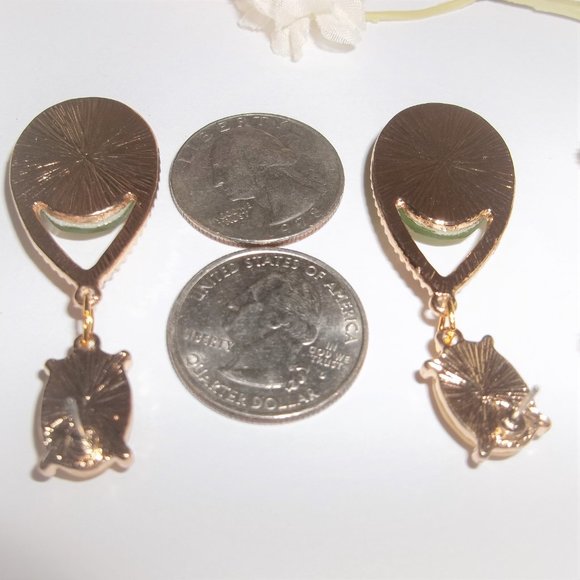 Pre-owned Earrings, Earrings, Yellow Green Gold Earrings, Green Earrings, 7675 - Picture 5 of 7